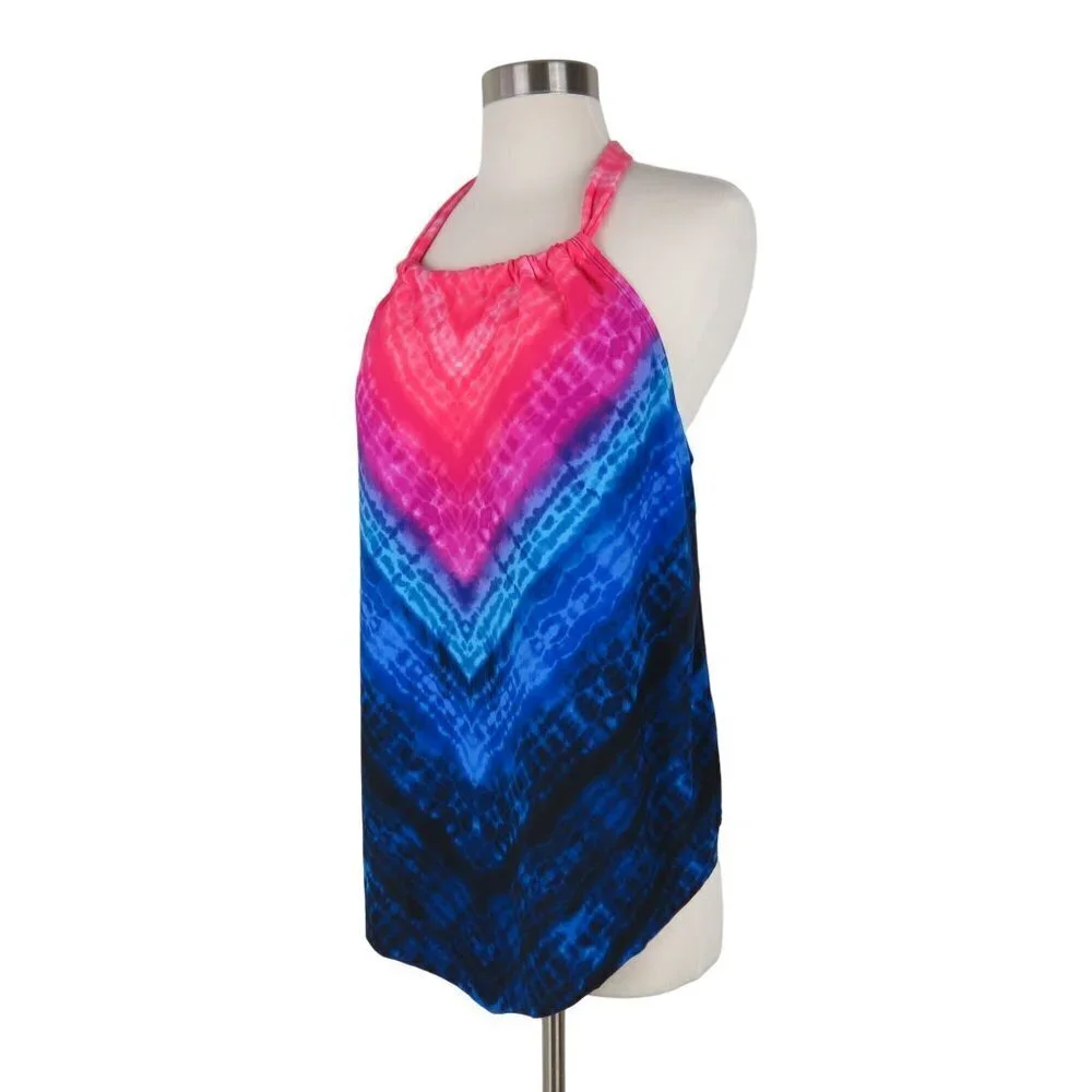 AQUAGREEN Women's Chevron Tie Dye Halter Tankini Swimsuit Top NWT Size M 8/10